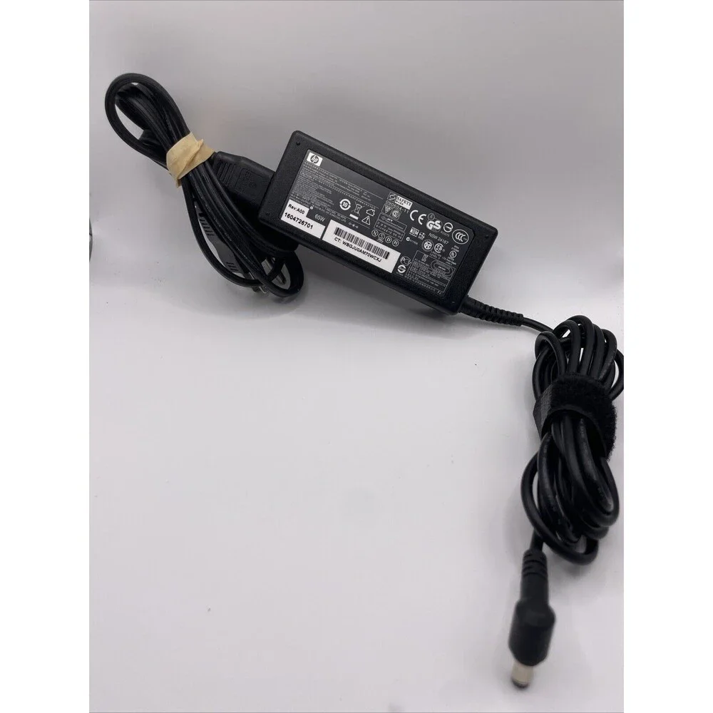HP 65W Battery Charger And Black Round Barrel A/C Adapter with Power Cord
